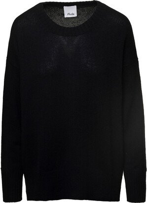 Black Sweater With U Neckline In Cashmere Woman