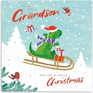 Woodmansterne Grandson Dino Sledge Ride Christmas Card