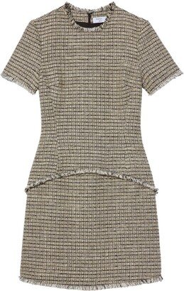 Frayed-Hem Tweed Mini Dress