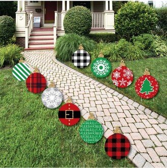 Big Dot of Happiness Black, Red and Green Ornaments - Lawn Decorations - Outdoor Holiday and Christmas Yard Decorations - 10 Piece