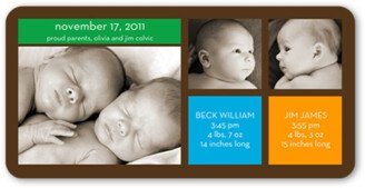 Twin Birth Announcements: Modern Twin Boys Birth Announcement, Multicolor, Standard Smooth Cardstock, Rounded