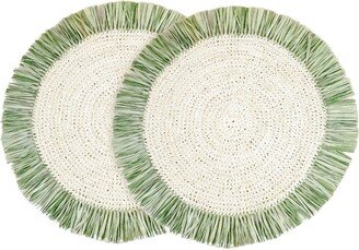 Likhâ Set Of Two, Sage Raffia Round Placemat With Fringe