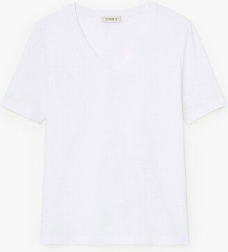 Linen Cotton V Neck Tee