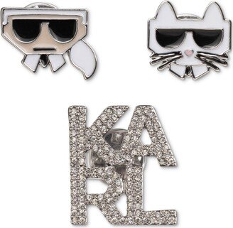 Silver-Tone 3-Pc. Set Pave Logo & Choupette Pins