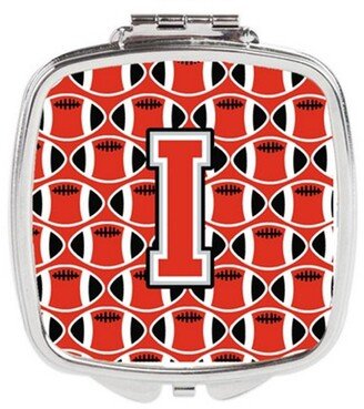 CJ1067-ISCM Letter I Football Scarlet & Grey Compact Mirror