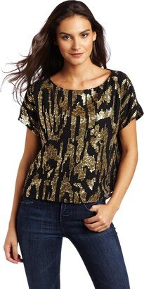 Women's Sequin Animal Bead Boat Neck Tee