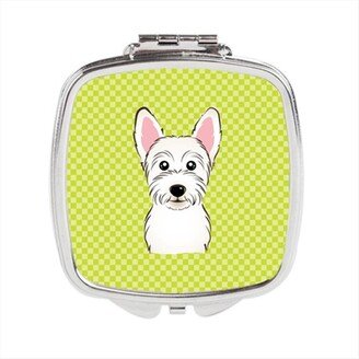 BB1288SCM Checkerboard Lime Green Westie Compact Mirror, 2.75 x 3 x .3 In.