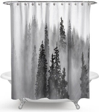 Mountain - Forest Shower Curtain, Watercolor Nature Landscape Bath Waterproof Curtain Sets, For Bathroom Decor, With Hooks