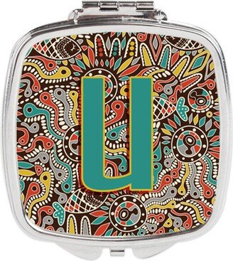 CJ2013-USCM Letter U Retro Tribal Alphabet Initial Compact Mirror