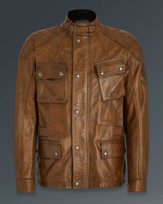 Hand Waxed Leather Turner Motorcycle Jacket In Burnt Cuero