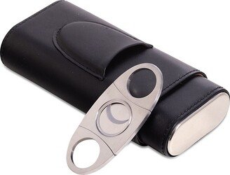 2-Piece Leather Cigar Holder & Stainless Steel Cutter Set