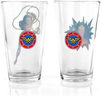 Seven20 DC Wonder Woman Pint Glass Set | Two Action Packed 16-Ounce Cups | Set Of 2