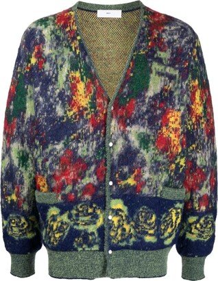 V-neck patterned intarsia-knit cardigan-AA