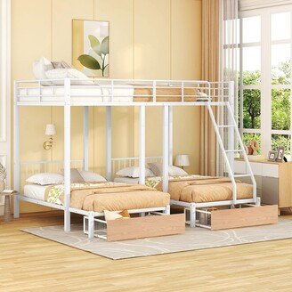 TiramisuBest Full Over Twin & Twin Metal Bunk Bed with Drawers and Guardrails