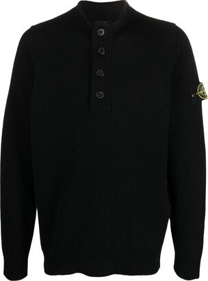 Compass-patch buttoned-up jumper