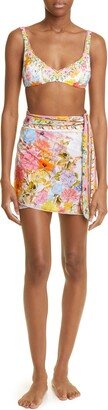 Sunlight Symphony Floral Short Draped Cover-Up Sarong