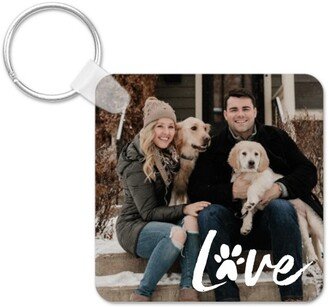 Key Chains: Playful Love Pawprint Key Ring, Square, White