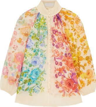 Raie Billow Floral-print Ramie Blouse