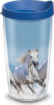 Tervis White Horses Made in Usa Double Walled Insulated Tumbler Travel Cup Keeps Drinks Cold & Hot, 16oz, Clear