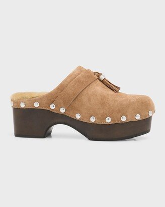 Johannes Suede Shearling Tassel Clogs