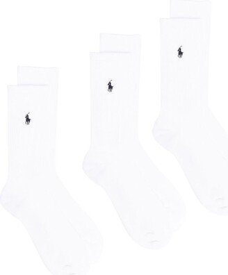 Logo Embroidered 3-Pack Crew Socks