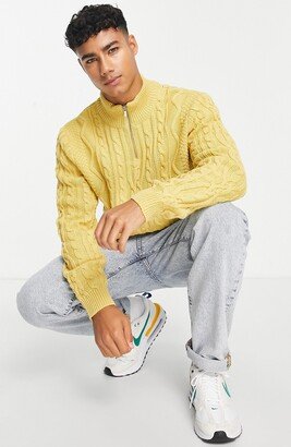 Cabled Quarter Zip Mock Neck Sweater