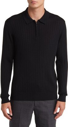 Virgin Wool Rib Quarter Zip Sweater