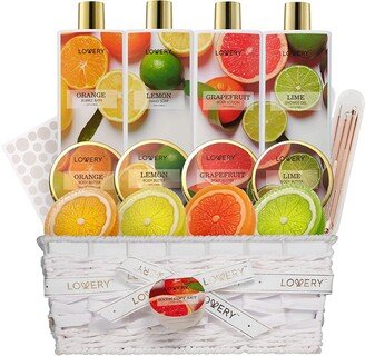 Lovery Bath and Body Care Gift Set, Home Spa Kit in Lemon, Orange, Grapefruit Lime Scents, Relaxing Stress Relief Gift, 19 Piece