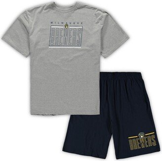 Men's Concepts Sport Heathered Gray and Navy Milwaukee Brewers Big and Tall T-shirt and Shorts Sleep Set - Heathered Gray, Navy