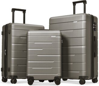 EDWINRAY 3 Piece Luggage Sets Hard Case Expandable Checked Luggage Suitcase Set, Gray