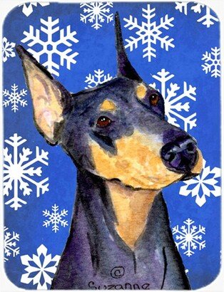 SS4633LCB Doberman Winter Snowflakes Holiday Glass Cutting Board