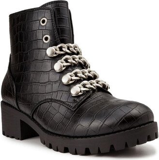 Obvi Womens Faux Leather Chain Combat & Lace-up Boots