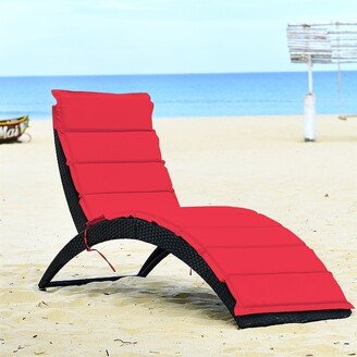 Folding Patio Rattan Lounge Chair Chaise Cushioned Portable