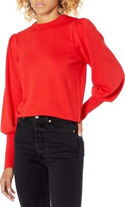 Women's Vivienne Pleated Shoulder Balloon-Sleeve Crewneck Sweater