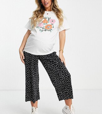 ASOS DESIGN Maternity plisse wide leg culotte pants in mono dot