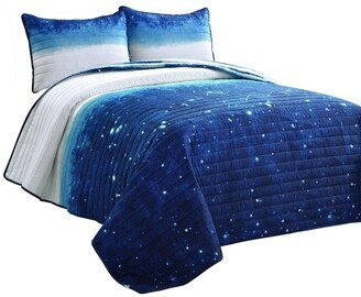 Make A Wish Space Star Ombre 2 Piece Quilt Set for Kids, Twin - Navy, White