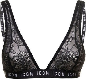 Logo Printed Lace Detailed Bra