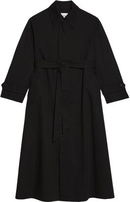 Pointed-Collar Tie-Waist Trench Coat