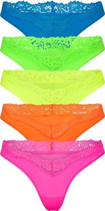 Fits Everybody Lace Dipped Thong 5-Pack | Neon Multi