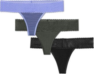 Women's Cotton Modal Blend Thong Underwear 3-Pack - Spring Mix - XS