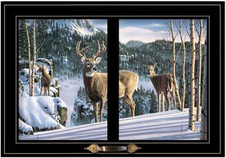 Morning View Deer by Kim Norlien, Ready to hang Framed Print, Black Window-Style Frame, 21 x 15