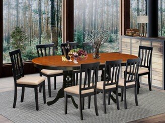 9 Piece Dining Table Set Includes an Oval Dinner Table and 8 Dining Chairs, Black &Cherry