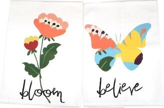 Ganz Decorative Towel Butterfly/Floral Tea Towel - Two Teatowels 26.0 Inches - Bloom Believe Flower - Me172425 - Cotton - White