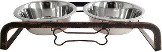 American Pet Supplies Rustic Elevated Dog Bone Feeder with 2 Stainless Steel Bowls