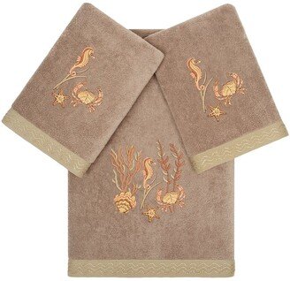 Turkish Cotton Aaron 3Pc Embellished Bath & Hand Towel Set-AB