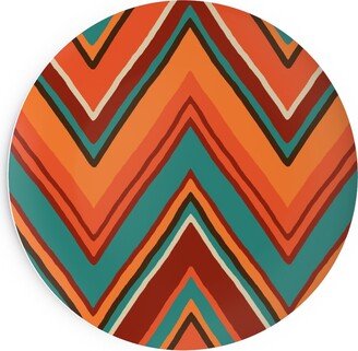 Salad Plates: Chevron - Orange And Teal Salad Plate, Orange