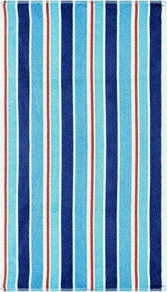 Stripe Cotton Oversized Beach Towel, Blue - Blue Nile Mills