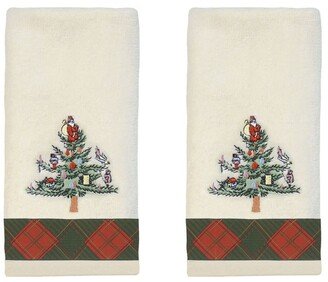 Tartan Embroidered Finger Tip Towel Set, 2 Piece