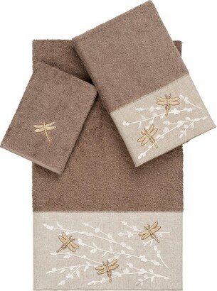 Set of 3 Braelyn Embroidered Towels Brown
