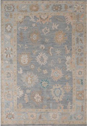 Oushak Turkish Area Rug Hand-Knotted Floral Blue Wool Carpet - 4'11x7'2